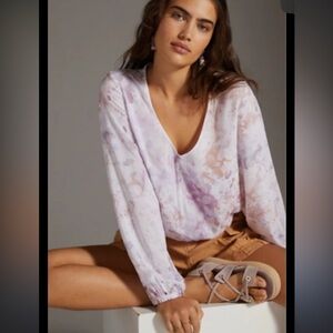 Cloth & Stone Pastel Floral Blouse - Purple and White